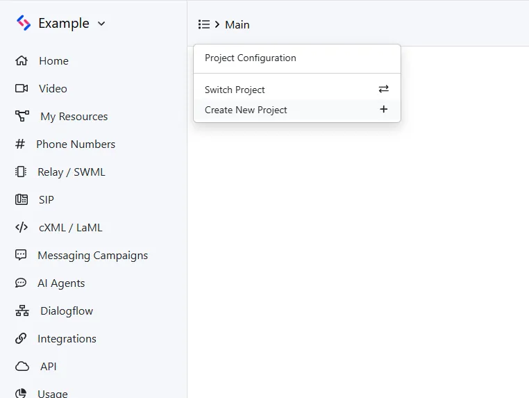 Project settings menu